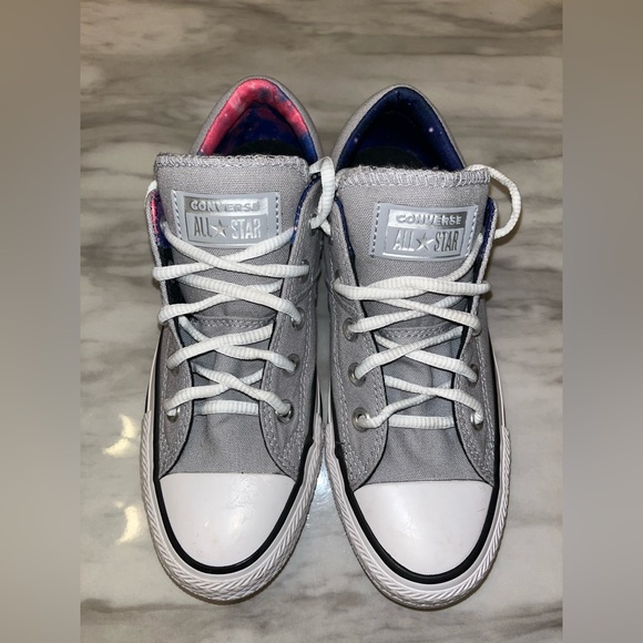 Converse Shoes - Converse Gray Low Top Sneakers with Pink & Navy Accents